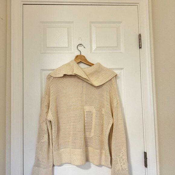 ☀️ ANTHROPOLOGIE DAILY PRACTICE Half Zip Oversized Pullover Sweater Cream Medium - Picture 3 of 10
